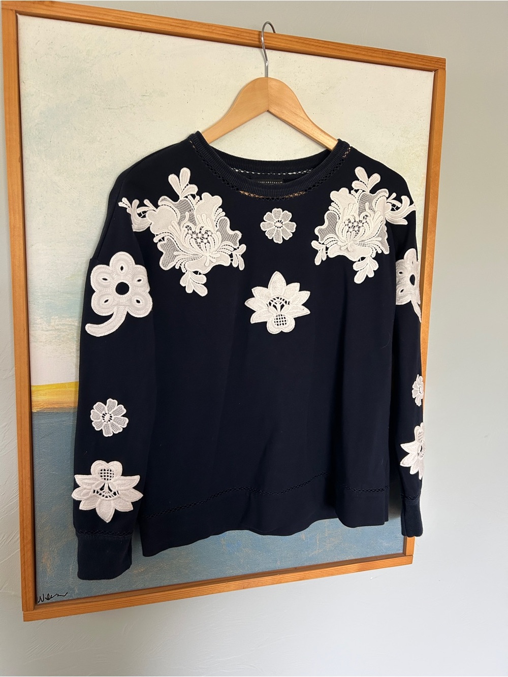 Victoria Beckham for Target Navy Sweatshirt with White Floral Lace